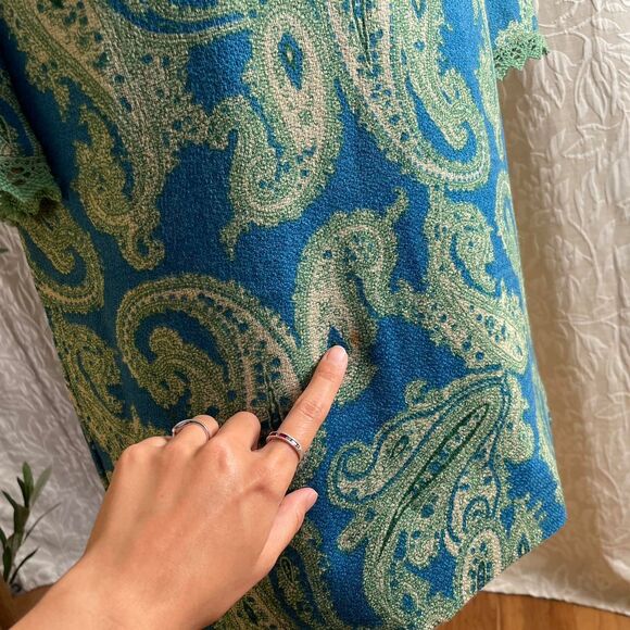 Vintage‎ 60s Roos Atkins Mod Green & Blue Paisley Groovy Funky Shift Dress Sz 11 - Picture 5 of 8